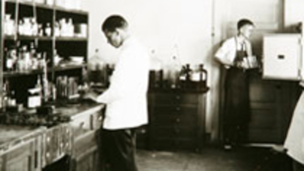 Researchers in an old lab