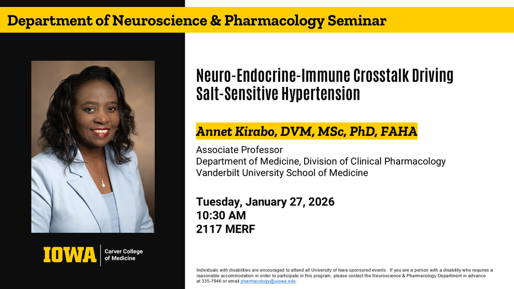 Neuroscience & Pharmacology Seminar - Annet Kirabo, DVM, MSc, PhD, FAHA promotional image